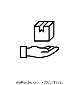 Cube in hands glyph icon, arm and cube, hands holding block sign, vector graphics on white background