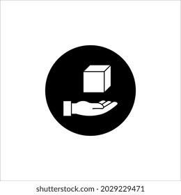 Cubo en las manos icono de glifo, brazo y cubo, símbolo de bloqueo de manos, gráficos vectoriales en fondo blanco