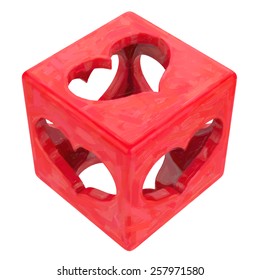 Cube with hearts isolated on white background. Trace 3d render with oil painted effect.