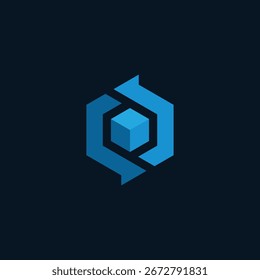 Cubo Flechas hexagonales Diseño de logotipos Vector Plantilla