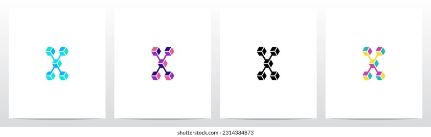 Cube Hexagon Linked Together Letter Logo Design X