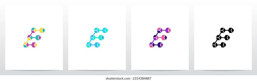 Cube Hexagon Linked Together Letter Logo Design E