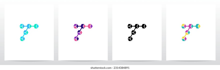 Letra Cube Hexagon unida diseño de logotipo T