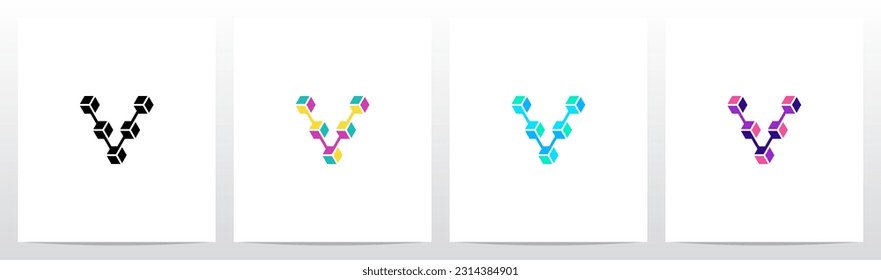 Cube Hexagon Linked Letter Logo Design V