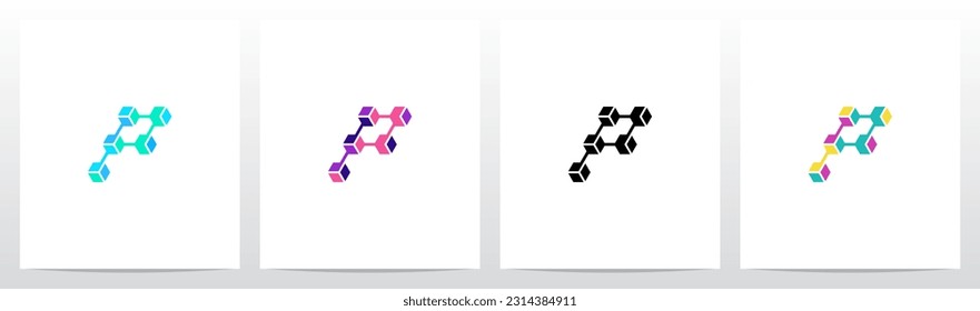 Cube Hexagon Linked Together Letter Logo Design P
