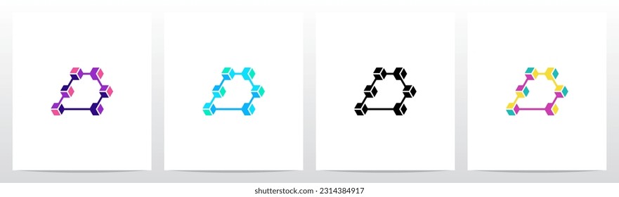 Cube Hexagon Linked Together Letter Logo Design D