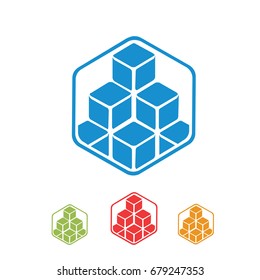 cube hexagon logo modern technology construction abstract element shape blue or full color