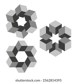 Cube hexagon shape. Modern 3D design. Geometric cube arrangement. Abstract block structure.