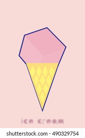 Cube ice cream cone, stylized flat icon