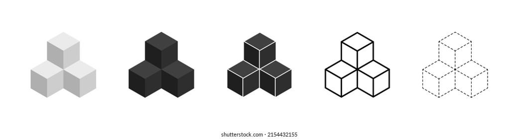 Cube Icon. 3 Cubes. 3d Cube. 3d Block Icons. Outline Boxes. Line Isometric Cubes. Icon For Building, Delivery And Logo. Set Of Package. Vector.