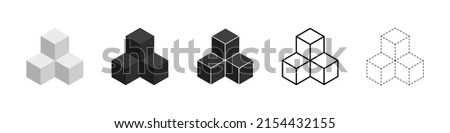 Cube icon. 3 cubes. 3d cube. 3d block icons. Outline boxes. Line isometric cubes. Icon for building, delivery and logo. Set of package. Vector.