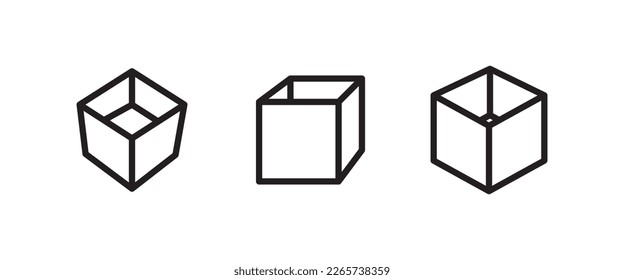 Cube icon. 3D box in different styles. Black block, Cubic icon symbol logo illustration,editable stroke, design style isolated on white