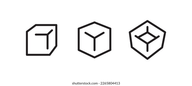 Cube icon. 3D box in different styles. Black block, Cubic icon symbol logo illustration,editable stroke, design style isolated on white