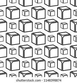 Cube Icon, 3d Line Art Design Seamless Pattern Vector Art Illustration