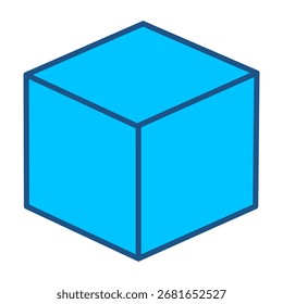 Ícone De Cubo Em Design Plano Monocromático Azul, Ilustração De Vetor