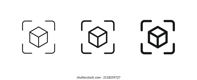 Cube Icon With Capture Symbol Center Screen, Augmented Reality. Cube Symbol, 3D Cube Line Icon, Abstract Cube Hexagon Logo For Website Design And Mobile, App Development	
