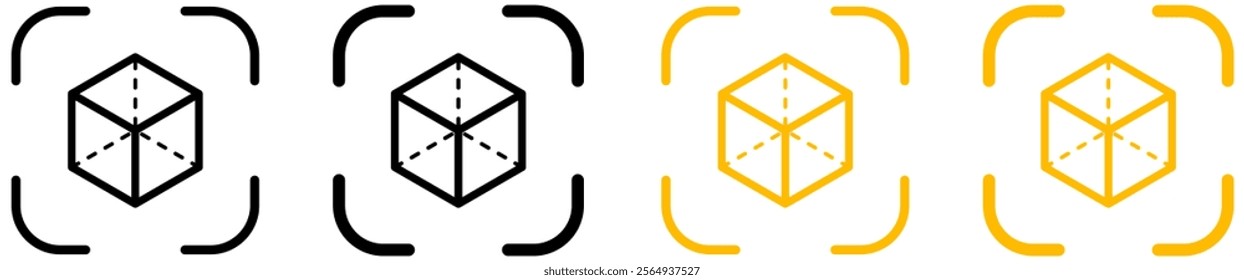 Cube icon with capture symbol center screen, Augmented reality. cube symbol, 3D Cube line icon, Abstract Cube Hexagon Logo for website design and mobile, app development.