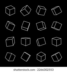 Cube icon collection. A geometric shape with a square at the base. Cubic symbol of sugar or volume.