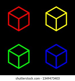Cube icon, color set. Black background