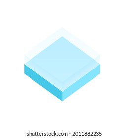 Diseño de iconos de cubo. Cubo de vidrio decorativo azul. Cubo isométrico 3D. Ilustración vectorial. Cubo transparente.