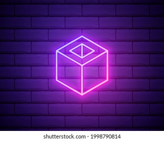 cube icon. Elements of Web in neon style icons. Simple icon for websites, web design, mobile app, info graphics isolated on brick wall.