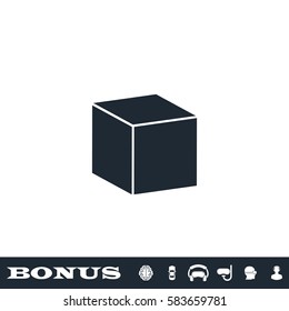 Cube icon flat. Black pictogram on white background. Vector illustration symbol and bonus button