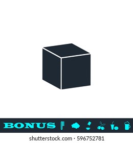 Cube icon flat. Black pictogram on white background. Vector illustration symbol and bonus button