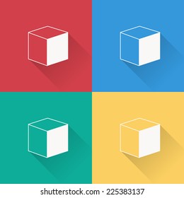 cube icon  , flat design on 4 color background