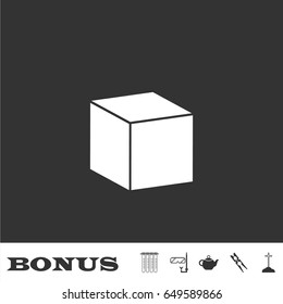 Cube icon flat. White pictogram on black background. Vector illustration symbol and bonus icons