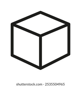 Ícone de cubo. Ilustração de forma geométrica. Caixa 3D simples. Vetor de contorno preto.