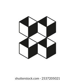 Icono de cubo. Forma geométrica del Vector. Patrón de cubo Abstractas. Blanco y negro.