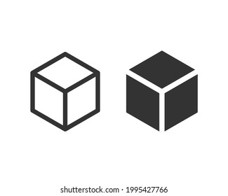 Cube icon. Hexagon shape symbol. 3d or three dimensional sign. Geometric polygon logo. Isometric perspective interface button. Vector illustration image.