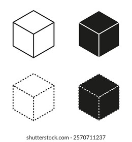 Cube icon illustration. Geometric 3D shape. Black and white elements. Minimal vector object.