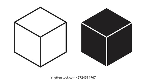 Cube icon with line and silhouette versions.