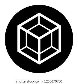 Cube icon on black circle. White background