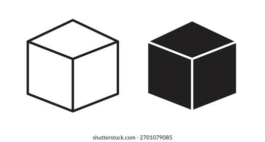 Cube icon outline concept symbol with editable stroke on white