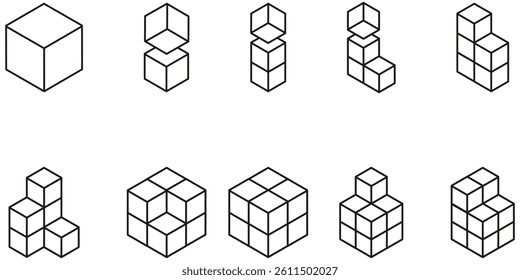A cube icon represents a simple 3D box, symbolizing structure, storage, or modular elements. It's used in design, tech interfaces, logistics, and gaming for visualization and functionality