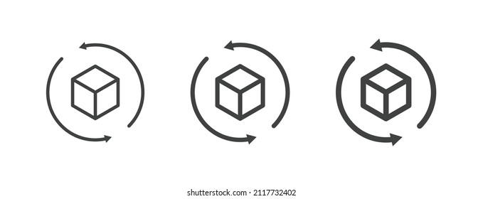 Cube Icon With Rotate Arrow , Augmented Reality. Cube Symbol, 3D Cube Line Icon, Abstract Cube Hexagon Logo For Website Design And Mobile, App Development, Vr Refresh Icon	
