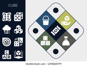  cube icon set. 13 filled cube icons. Simple modern icons about  - Sugar, Abc, Cube, Perspective, Dices, Binary, Dice