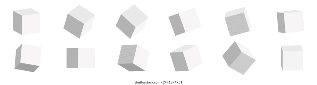 Cube icon set. 3d cube model with a shadow. Vector illustration.
