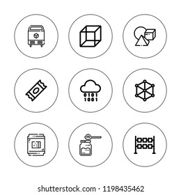 Cube icon set. collection of 9 outline cube icons with binary, dice, cube, cubes, ice icons. editable icons.