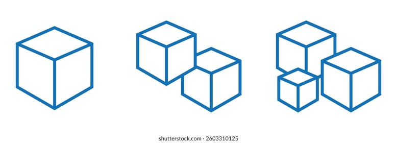 Cube icon set isolated vector . 3D box in different styles.  block symbol for web and app design. Cube icons. vector design.