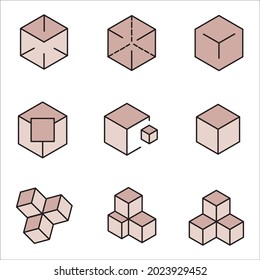 Conjunto de iconos de cubo. Símbolo de paquete de cubos elementos vectores para web infográfica