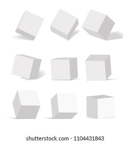 Cube icon set with perspective. 3d model of a cube.  Isolated on white background. Vector illustration.