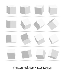 Cube icon set with perspective. 3d model of a cube. Vector illustration. Isolated on white background