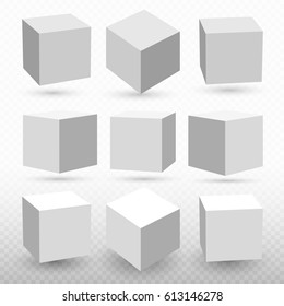 Cube icon set with perspective. 3d model of a cube. Vector illustration. Isolated on transparent background