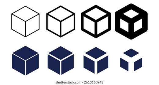 Cube icon set. Simple black cube pictogram