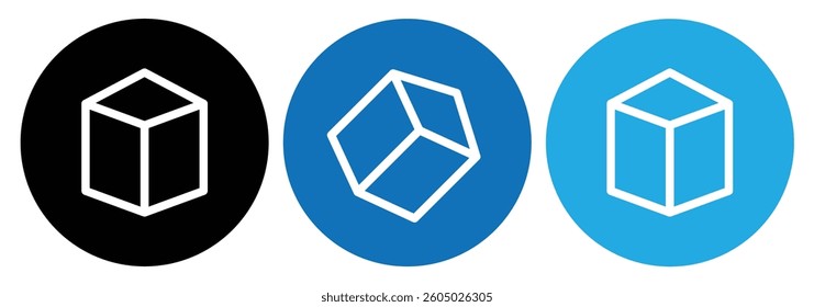 Cube icon symbol. Abstract geometric sugar cubes icon. Modern geometry cubics isolated. Various black Cube icons. Cube symbols on white background. Vector illustration. 