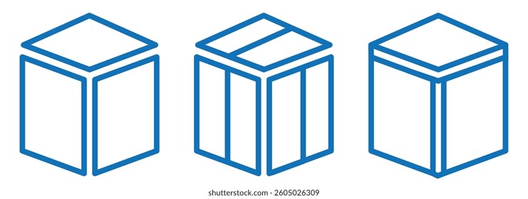 Cube icon symbol. Abstract geometric sugar cubes icon. Modern geometry cubics isolated. Various black Cube icons. Cube symbols on white background. Vector illustration. 