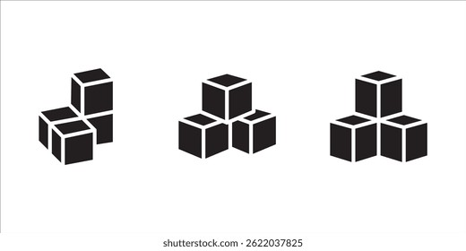 cube icon symbol with three blocks. three sugar cubes icon. cubic building icon. block chain logo icon for website design isolated on white background.